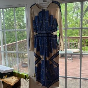 Gorgeous sheer dress with royal blue lace accents, never worn.